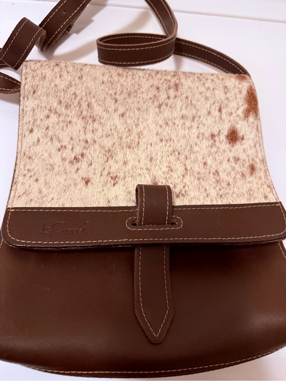 Lu Capel Brown Leather & faux cowhide  Crossbody satchel